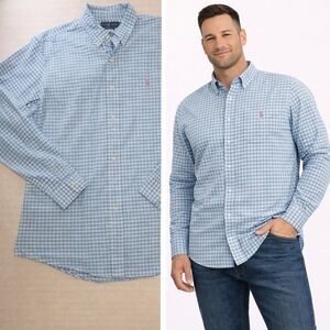 Ralph Lauren Mens XL Custom Fit Gingham Button Down Shirt Blue White Pink Pony